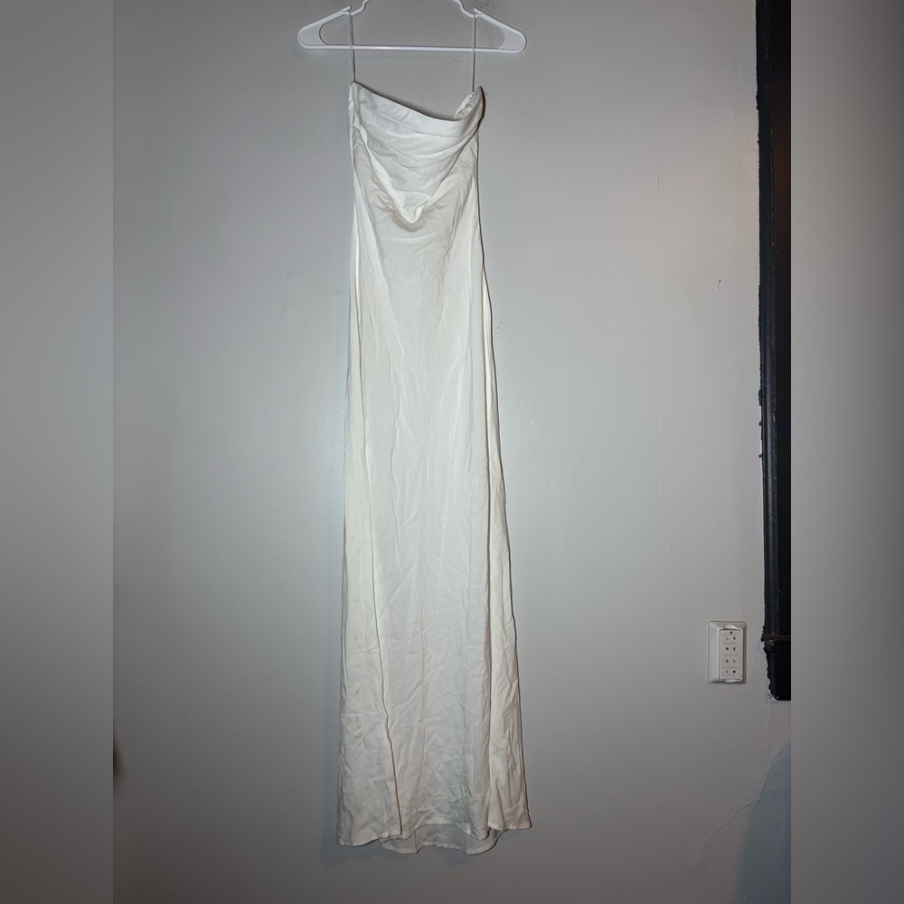 L*SPACE strapless cowl back maxi white dress size S/M